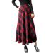 Sanahy Womens High Elastic Waist Maxi Skirt A-line Plaid Winter Warm Flare Long Skirts Vintage Wool Skirt Midi Skirt with Pockets M Red