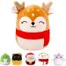 20cm Christmas Reindeer Plush Pillow Toys 3D Cute Christmas Stuffed Reindeer Pillow Doll Squishy Cotton Plushies Doll Super Soft Toy Gift for Kids Kids Collection Home Decoration