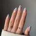 JUSTOTRY 24 Pcs Wavy Almond Short False Nails Sky Blue French Press on Nails Pattern Striped Fake Nails Short with Nail Glue Oval Medium Stick on Nails for Women Nails Fake Nail for Nails Art Blue&swirl1