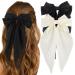 ATODEN Silky Satin Hair Bows 2 Pcs Big Hair Bows for Women Hair Ribbons Oversized Long Tail White Hair Bow Black Hair Bow Large Hair Barrettes for Women French Soft Ribbon Barrettes Metal Clips Bowknot Aesthetic Hairclip...