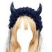JSGHGDF Creative Spooky Devil Horn Shape Hairband Women Pleated Lace Makeup Skincare Headband for Halloween Photography Hairband Black