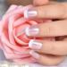 Elevenail Glossy Pearl Pink White French False Nails - Medium Short Squoval Press on Nails for Women and Girls - Christmas Nail Art Tips Gift - Buy Online on SooperMarket.com