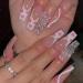 Luvadeyo 24pcs Coffin Long Press on Nails Shiny Full Cover Heart Pink Acrylic Fake Nails Shiny False Nails for Women and Girls Pink Heart