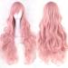 YEESHEDO 32" 80 cm Long Wavy Curly Hair Cosplay Wigs with Bangs for Women Heat Resistant Synthetic Wig for Party Costume Anime Halloween (Pink) Rouge Pink