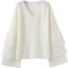Creoqiji Women's V-Neck Sweater - Autumn/Winter Loose Fit with Leaf Sleeves - Comfortable Elastic Party Wear in White (Size L) - Buy Online on SooperMarket.com