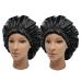 ELEBOX 2 PCS Shower Cap for Women Long Hair Bath Cap Waterproof Super Jumbo Shower Caps for Braids Black