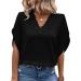 Socobeta Short Sleeve T Shirt Polyester Stylish Skin Friendly Lace Women V Neck Blouse for Office Work Black L - Buy Online on SooperMarket.com
