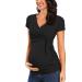 Love2Mi Women Maternity Breastfeeding Tops Long Sleeve V-Neck Cute Maternity Clothes L Black-short