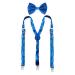 YUANZ Sequin Bow Tie and Suspenders Set Y-Back Style Comfortable Adjustable Elastic with Clips Unisex for Cosplay Party (Blue)