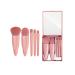 MJ JOMAY Mini Makeup Brush Set Portable Mini Makeup Brush Case Professional Travel Makeup Brush Set Comes with Mirror Ladies Face Eyebrow Blush and Lip Gloss (Pink)