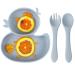 Qshare Baby Suction Plate Silicone Suction Plate Baby with Spoon and Fork Non Slip Self Feeding Training Divided Weaning Plates for Baby Toddler (Blue)