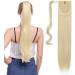 Silk-co Clip in Ponytail Wrap Around Hairpiece Straight Pony Tail Hair Clip on Extension 28 Long hair smooth Heat-Resisting Fiber Hairpiece for Women # Bleach Blond 28 Inch # Bleach Blond