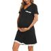 Uniexcosm Maternity Nursing Nightdress - Women's Soft Short Sleeve Nightgown Stripe Sleepwear in Black - Buy Online on SooperMarket.com