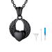 U7 women cremation urn necklace for ash cycle of life/Celtic knot/dog feet/wings/crucifix/cylinder urn chain stainless steel pendant chain fire burial jewelry for men wing-black not adaptable
