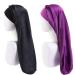 Ladaypoa long satin sleeping cap 2 pieces large sleeping hats for women long braids satin-sleep hat extra large sleeping cap with a wide elastic ribbon soft and convenient black + deep purple