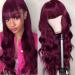 99J Body Wave Wigs With Bangs Virgin Brazilian None Lace Front Wigs Human Hair Wigs 180% Density Glueless Machine Made Human Hair Wigs For Black Women (99J 18 inch, Body) 18 Inch Body99J