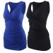 ZUMIY Maternity Nursing Top Pregnant Breastfeeding Shirt Women's Cotton V Neck Ruched Waist Double Layered Tank M Black+blue/2-pk