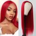 Missyvan Red Wig Long Straight Hair Synthetic Wig Ruby Red Hair Color Natural Looking Heat Resistant Fiber Hair Full Wig with Middle Parting F-red