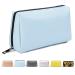 Small Makeup Bag for Purse, MAANGE Makeup Bag Waterproof PU Leather Makeup Pouch with Zipper Storage Cosmetic Bag for Women and Girls Make up Bag Travelling(Light Blue)