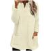 AMhomely Ladies Womens Soft Teddy Fleece Hooded Jumper Plus Size Double Fleece Casual Hoodies With Pocket V Neck Soft Fleece Hooded Sweatshirts Plain Pullover Tops Winter Lightweight Lounge Tops 04 Beige M