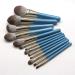 13-Piece High-End Makeup Brush Set - Granny Gray Solid Wood Handle & Blue Accents | International Shipping - Buy Online on SooperMarket.com