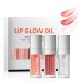 3 Colors Hydrating Lip Glow Oil Plumping Lip Gloss Tinted Lip Oil Glossy Lip Gloss Long Lasting Moisturizing Lip Care Awakening Lip Makeup Set(Set B)