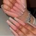 RUNRAYAY Pink French Fake Nails with Sequins Splicing Press on Nails with French Tips Long Stick on Nails False Nails Art Kit for Women Girls