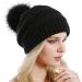 QUEENFUR Women's Slouchy Beanie with Faux Fur Pompom - Black | Winter Ski Cap - Buy Online on SooperMarket.com