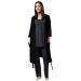 HAPPY MAMA Women's Maternity Nursing 3pcs Nightwear Set: Pants - Top - Robe 558p 8 Graphite Melange & Black With Dots
