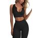 QINSEN Workout Outfits for Women 2 Piece Ribbed Seamless Crop Tank High Waist Yoga Leggings Sets Large Black