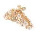 Vintage Metal Rhinestone Fancy Hair Claw Large Size Imitation Pearl Hair Jaw Clips Hair Clasps Accessories for Women Lady (Gold-A)