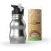 Kids Water Bottle with Straw & Handle  12 oz Silver- Eco Friendly Toddler Cups with Straws - Easy Sip Metal Water Bottle for Kids - Cute Stainless Steel Water Bottles for Children - Leak Proof Lid