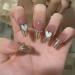 Runrayay 24pcs Press on Nails Medium Heart Design Fake Nails with Strass wrong nails with designs acrylic stick on nails for women and girls CC