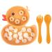 Qshare Baby Suction Plate Silicone Suction Plate Baby with Spoon and Fork Non Slip Self Feeding Training Divided Weaning Plates for Baby Toddler (Yellow)