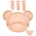 PandaEar Silicone Suction Plate Spoon and Fork for Self-Feeding Divided Toddler Plate 100% Silicone Baby Food Plate BPA Free Dishwasher Microwave Safe Bear Shape (Pink)