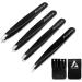 Avizona Set of 4 Precision Tweezers for Facial Hair - Professional Eyebrow Tweezers for Women & Men - Black Color Coated - Includes Leather Pouch - Buy Online on SooperMarket.com