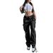 Gufesf Womens Baggy Cargo Pants Low Waist Loose Wide Leg Trousers with Big Pockets Trendy Hippie Streetwear Y2K Clothes Ak-a-black Large