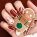 Brishow Christmas False Nails Snow Elk Press on Nails Red Stick on Nails Short Square Fake Nails Full Cover 24pcs for Women and Girls (8)