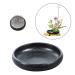 WANDIC Flower Arrangement Supplies  Shallow Round Pottery Ikebana Flower Vase with 4cm Kenzan Flower Frog for Floral Arrangement Home Decoration  Black Spotted