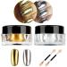 Nail Powder Hisight 2 pcs Nail Art Mirror Glitter Chrome Pigment Powder Dust Nail Sequins Gold Silver Color Nail Art Tools with Sponge Stick 2 (Silver Gold)