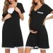 Uniexcosm Maternity Nursing Nightdress Women's Short Sleeve Nightwear Soft Button Down Nightgown Stripe Sleepwear Maternity Pyjamas Nightshirt Black S