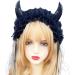 JSGHGDF Creative Spooky Devil Horn Shape Hairband Women Pleated Lace Makeup Skincare Headband for Halloween Photography Hairband Black - Buy Online on SooperMarket.com