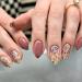 Almond Press on Nails Short Fake Nails with Fall Flower Design Glossy False Nails Acrylic Nails Full Cover Glue on Nails Reusable Floral Stick on Nails Kit for Women Girls DIY Flower Nails Art 24Pcs flower 4