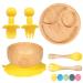77 Star Bamboo Baby Weaning Set Baby Suction Bowl Suction Plate Baby Spoon & Fork Strong Detachable Suction Base Baby Feeding Set Non-Slip Bamboo Bowl & Baby Plates with Suction (Yellow)
