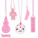 5Pcs Sensory Chew Necklace Pink Teether Chew Toys for Autistic Children Anxiety Biting Needs Silicone Chewy Teether Toy Made of Food Grade Silicone for Kids Teething Oral Motor Chewy