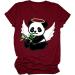 TUNUSKAT Women's Cute Panda Shirt - Summer Animal Print Blouse | Short Sleeve Loose Fit Tops - Medium - Wine - Buy Online on SooperMarket.com