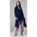Happy Mama Maternity Nursing Nightwear Set - 3 Piece Navy and Ecru with Flowers | Pants, Top, Robe 558p - Buy Online on SooperMarket.com