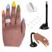 Silicone Nail Practice Hand for Acrylic Nails, Professional Upgrade Mannequin Hands for Nails Practice with Adjustable Bracket, Life Size Fake Hand with 50pcs Nail Tips(Left Hand, Dark brown) Left Hand Dark brown