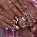 White French Tip Fake Nails Long Press on Nails Square Acrylic Red Cherry Glue on Nails Rhinestones False Nails with Designs Full Cover Artificial Glossy Stick on Nails for Women Girls 24Pcs long fake nails2