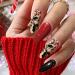 Vatocu Christmas False Nails Short Red Press on Nails Snowflakes Elk Fake Nails Snowman Acrylic Stick on Nails for Women and Girls(24pcs)